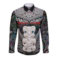 New Zealand Hei Tiki Long Sleeve Button Shirt Maori Green Papua Shell Pattern LT03 Unisex Green - Polynesian Pride