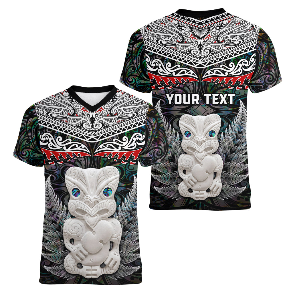 New Zealand Hei Tiki Women V Neck T Shirt Maori Green Papua Shell Pattern LT03 - Polynesian Pride