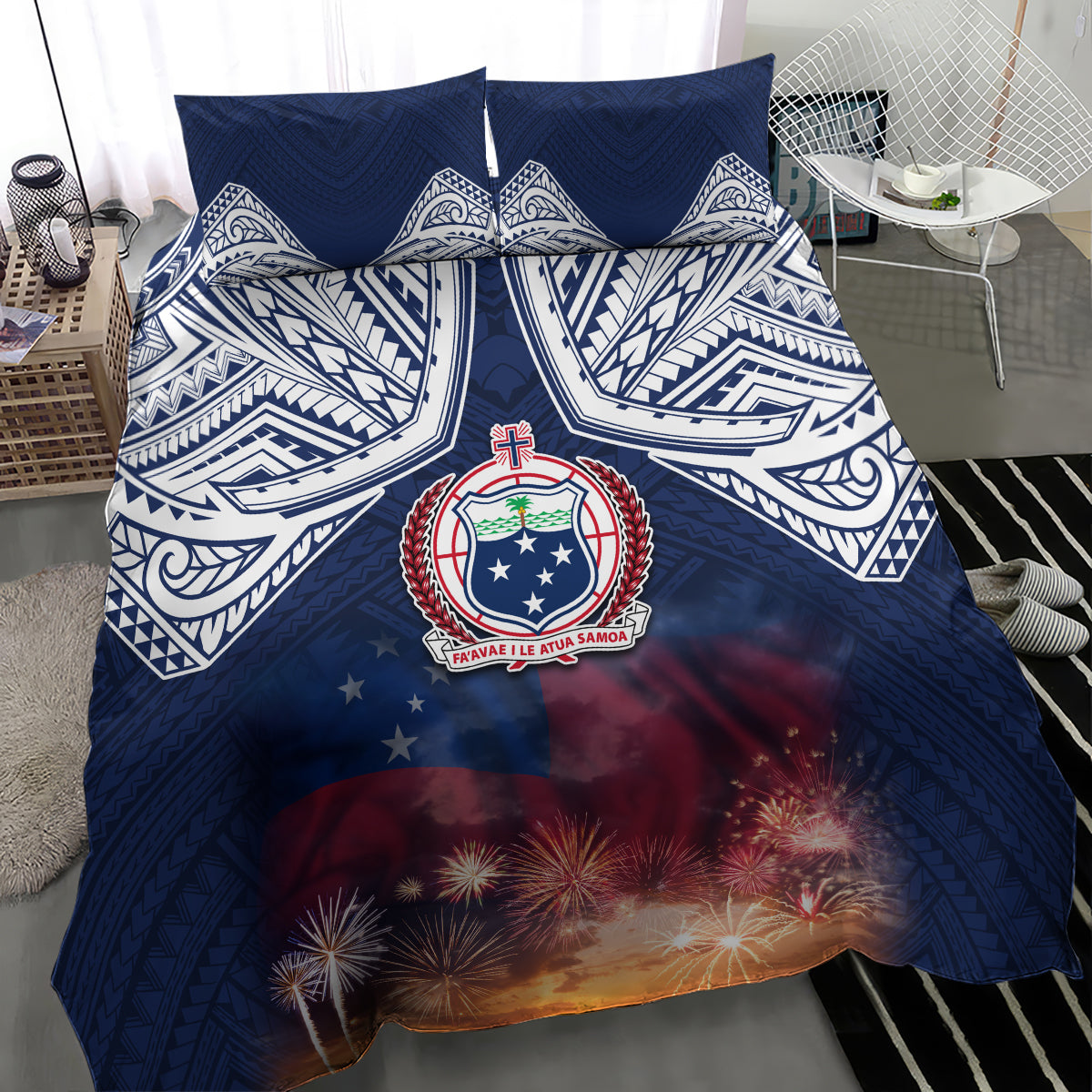 Samoa Indenpendence Day Bedding Set Sky Fireworks with Flag Style LT03 - Polynesian Pride