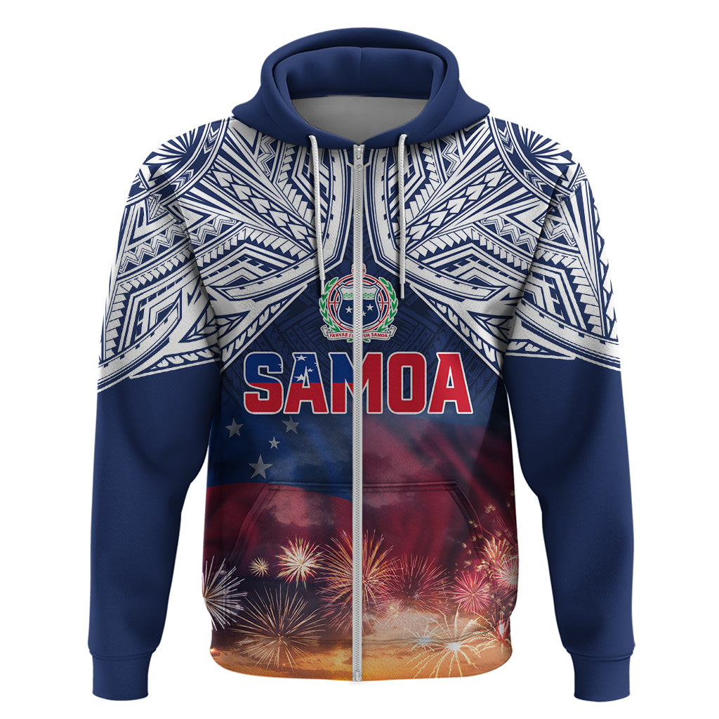 Samoa Indenpendence Day Hoodie Sky Fireworks with Flag Style LT03 Zip Hoodie Black - Polynesian Pride