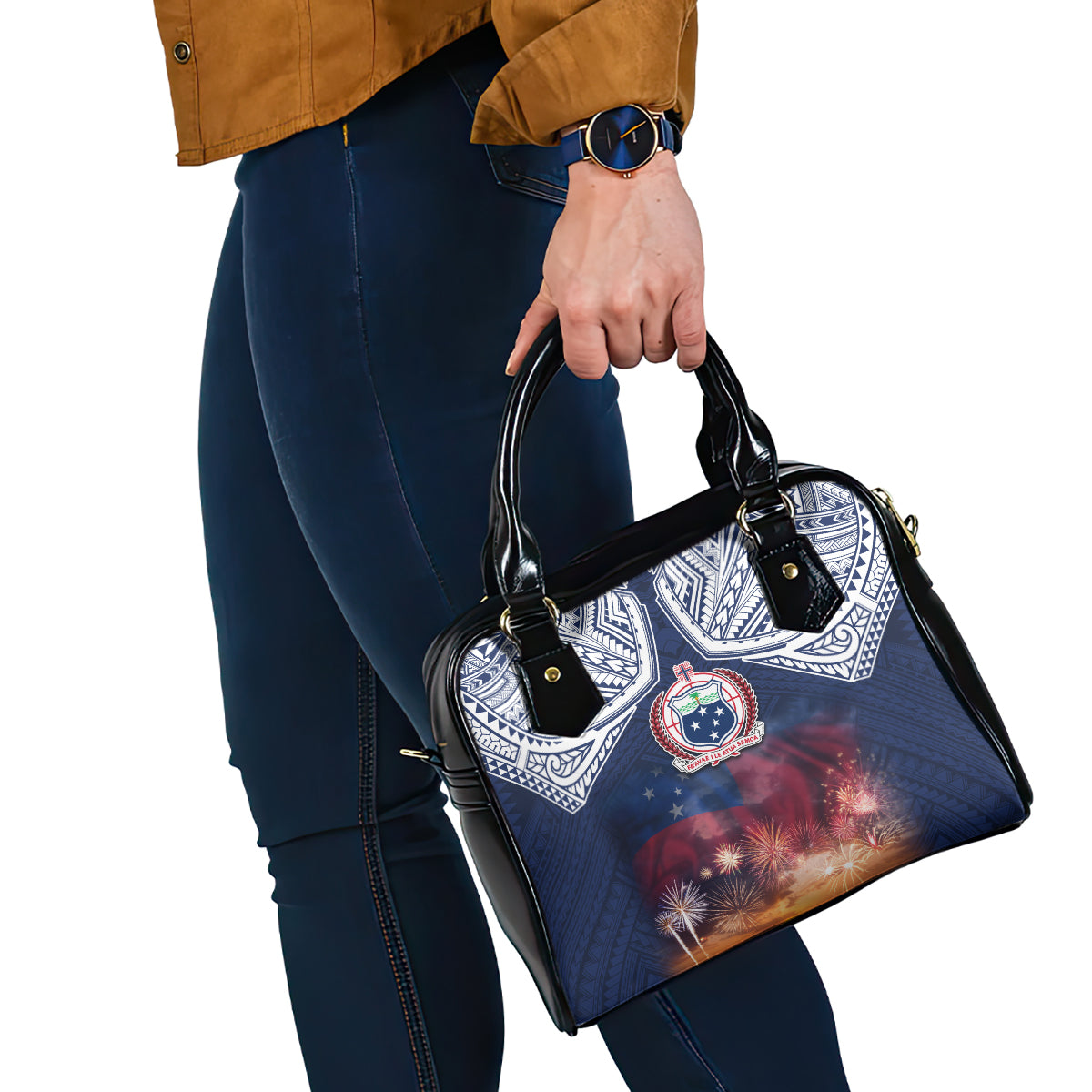 Samoa Indenpendence Day Shoulder Handbag Sky Fireworks with Flag Style LT03 - Polynesian Pride