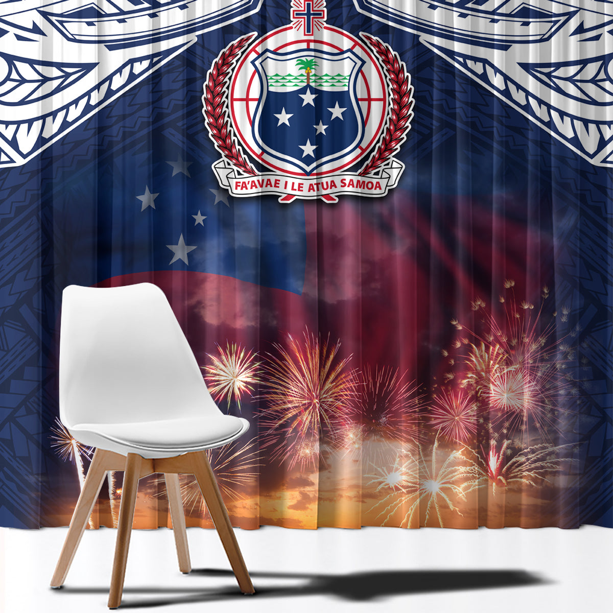 Samoa Indenpendence Day Window Curtain Sky Fireworks with Flag Style LT03 - Polynesian Pride