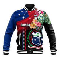 Personalised Samoa Indenpendence Day Baseball Jacket Tropical Samoan Coat of Arms With Siapo Pattern LT03 Unisex Black - Polynesian Pride