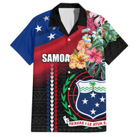 Personalised Samoa Indenpendence Day Family Matching Off Shoulder Maxi Dress and Hawaiian Shirt Tropical Samoan Coat of Arms With Siapo Pattern LT03 Dad's Shirt - Short Sleeve Black - Polynesian Pride