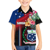 Personalised Samoa Indenpendence Day Family Matching Puletasi and Hawaiian Shirt Tropical Samoan Coat of Arms With Siapo Pattern LT03 Son's Shirt Black - Polynesian Pride
