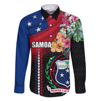 Personalised Samoa Indenpendence Day Family Matching Summer Maxi Dress and Hawaiian Shirt Tropical Samoan Coat of Arms With Siapo Pattern LT03 Dad's Shirt - Long Sleeve Black - Polynesian Pride