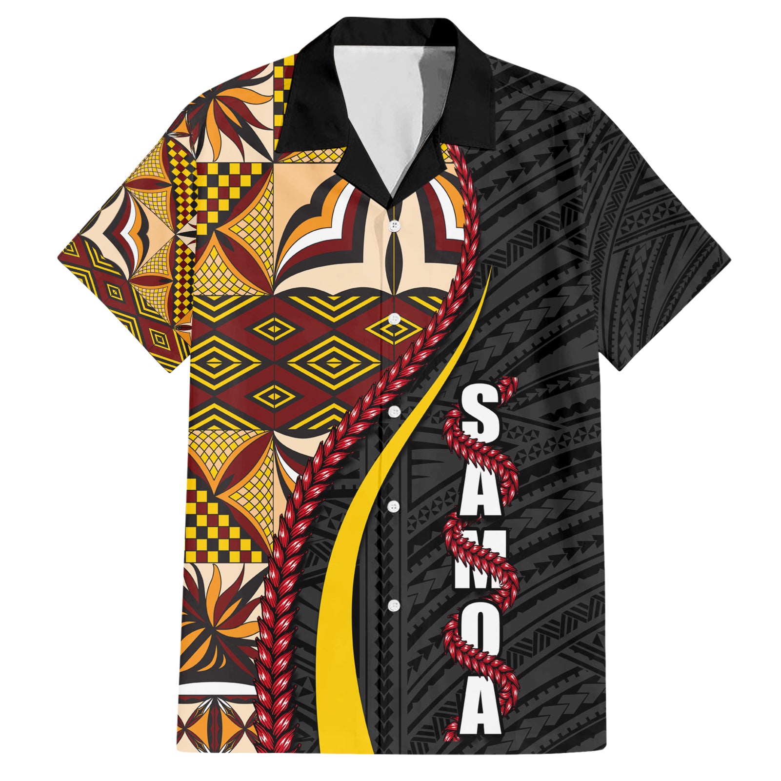 Samoa Siapo Ula Fala Hawaiian Shirt Polynesian Tribal Pattern LT03 Black - Polynesian Pride