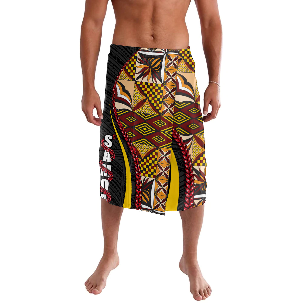 Samoa Siapo Ula Fala Lavalava Polynesian Tribal Pattern LT03 Black - Polynesian Pride