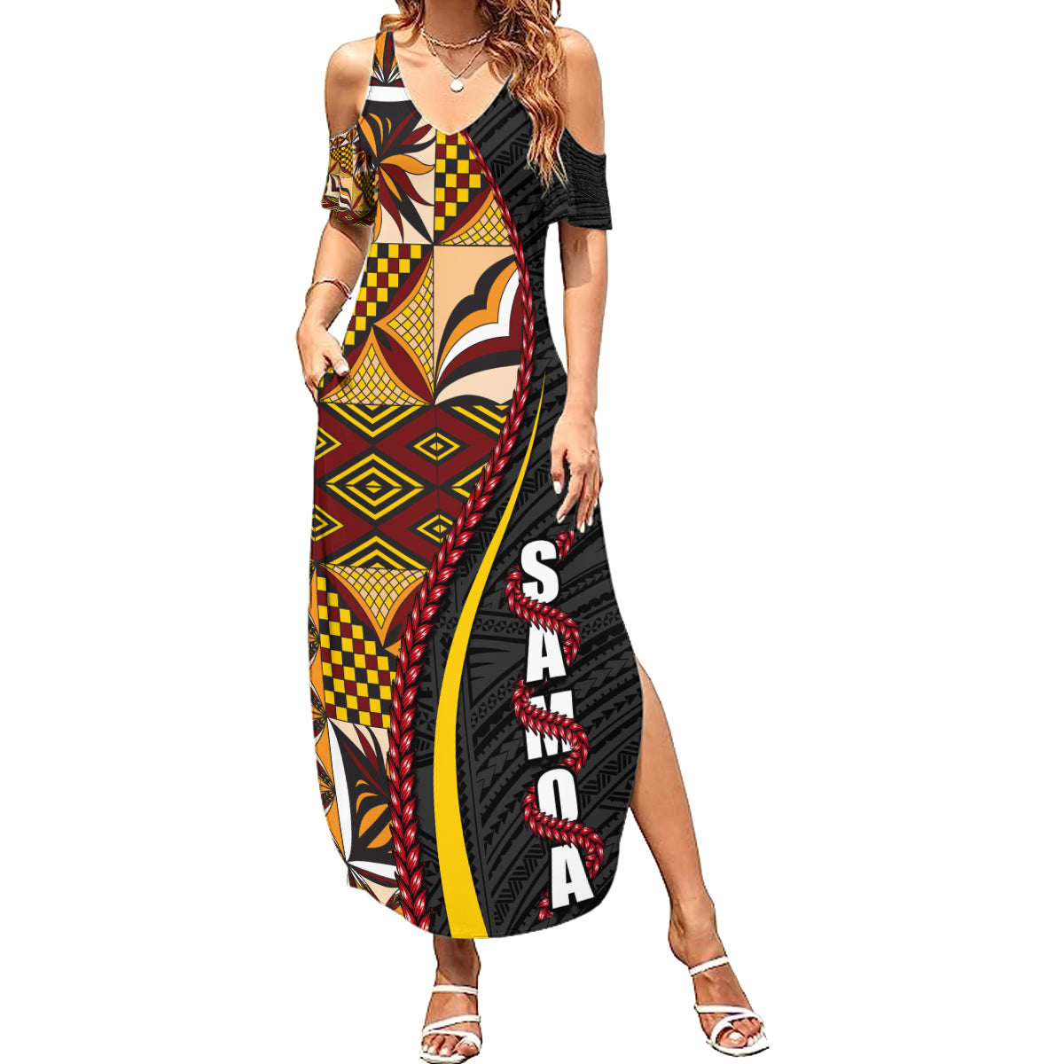 Samoa Siapo Ula Fala Summer Maxi Dress Polynesian Tribal Pattern LT03 Women Black - Polynesian Pride