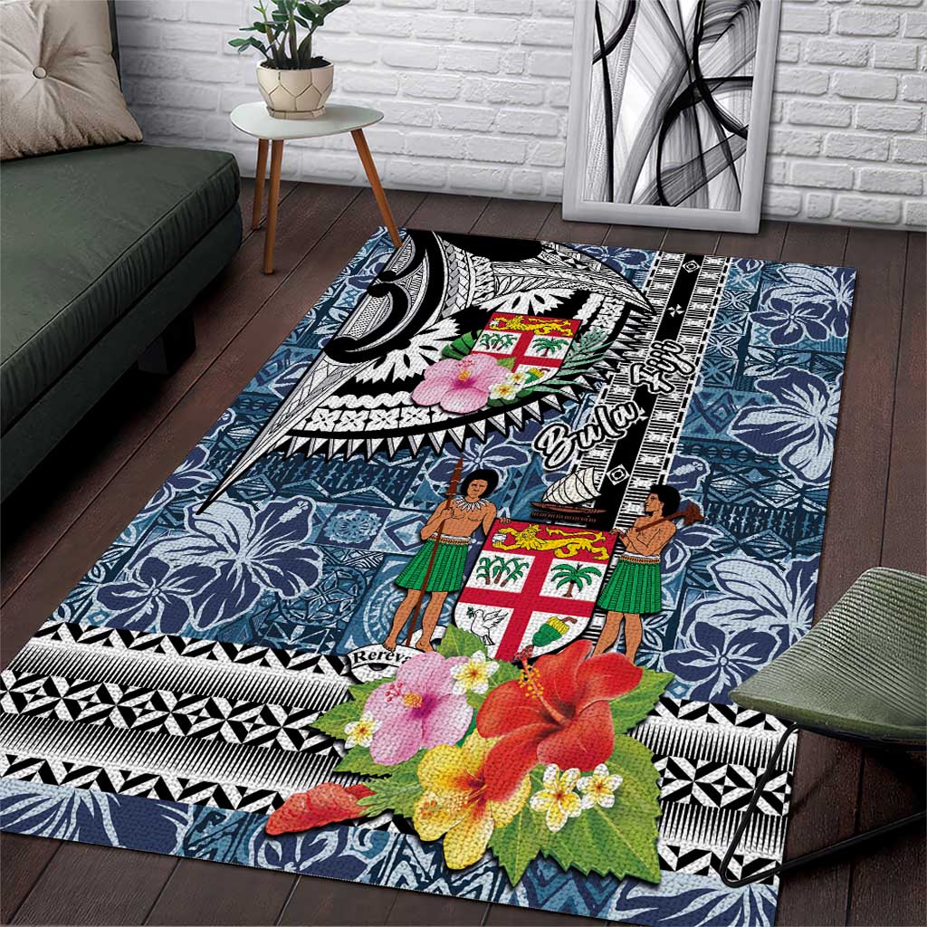 Fiji Day Area Rug Traditional Tapa with Hibiscus and Emblems