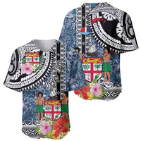 Fiji Day Baseball Jersey Traditional Tapa with Hibiscus and Emblems