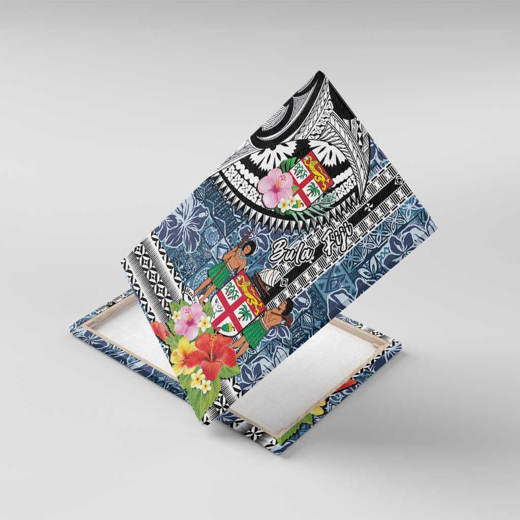 Fiji Day Canvas Wall Art Traditional Tapa with Hibiscus and Emblems