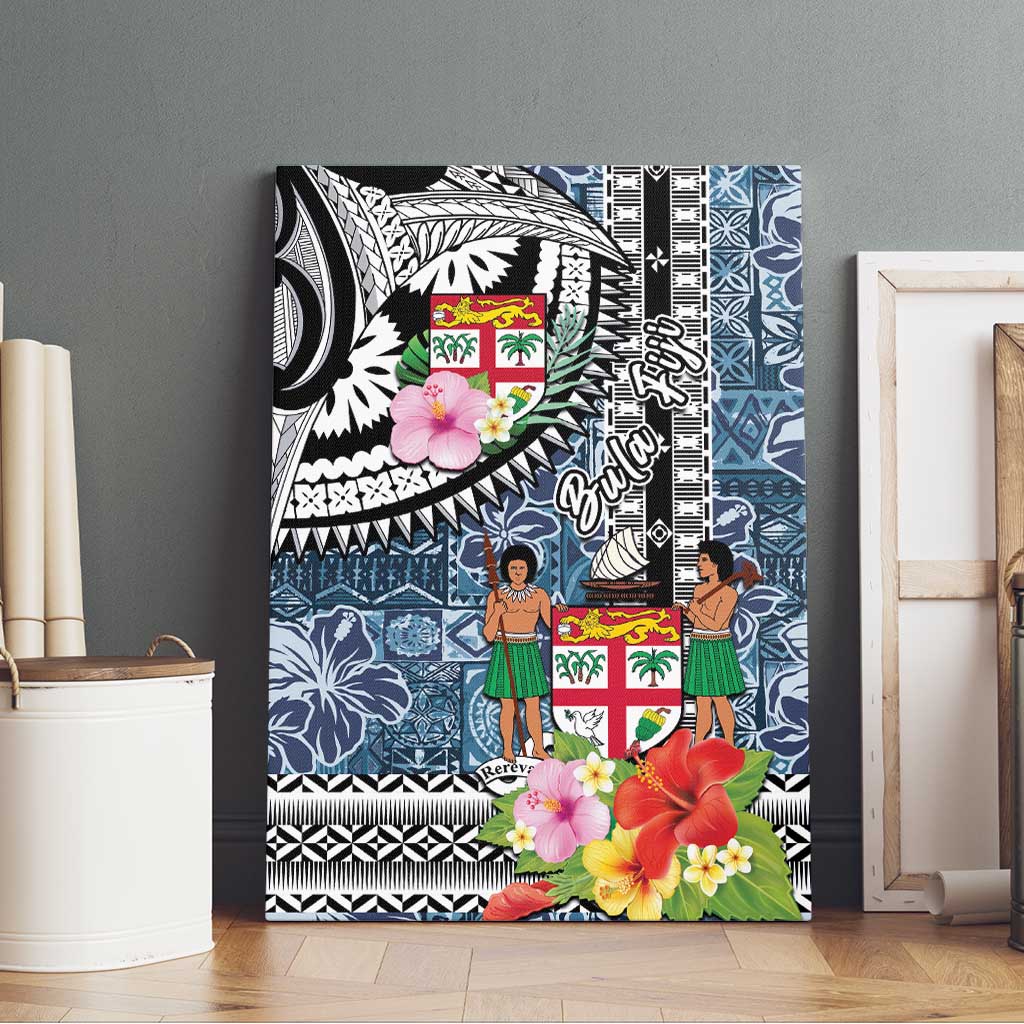Fiji Day Canvas Wall Art Traditional Tapa with Hibiscus and Emblems