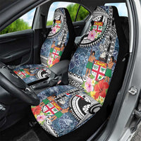 Fiji Day Car Seat Cover Traditional Tapa with Hibiscus and Emblems