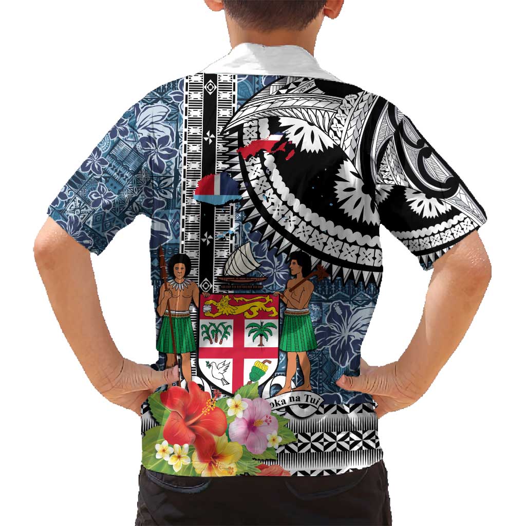 Fiji Day Family Matching Long Sleeve Bodycon Dress and Hawaiian Shirt Traditional Tapa with Hibiscus and Emblems