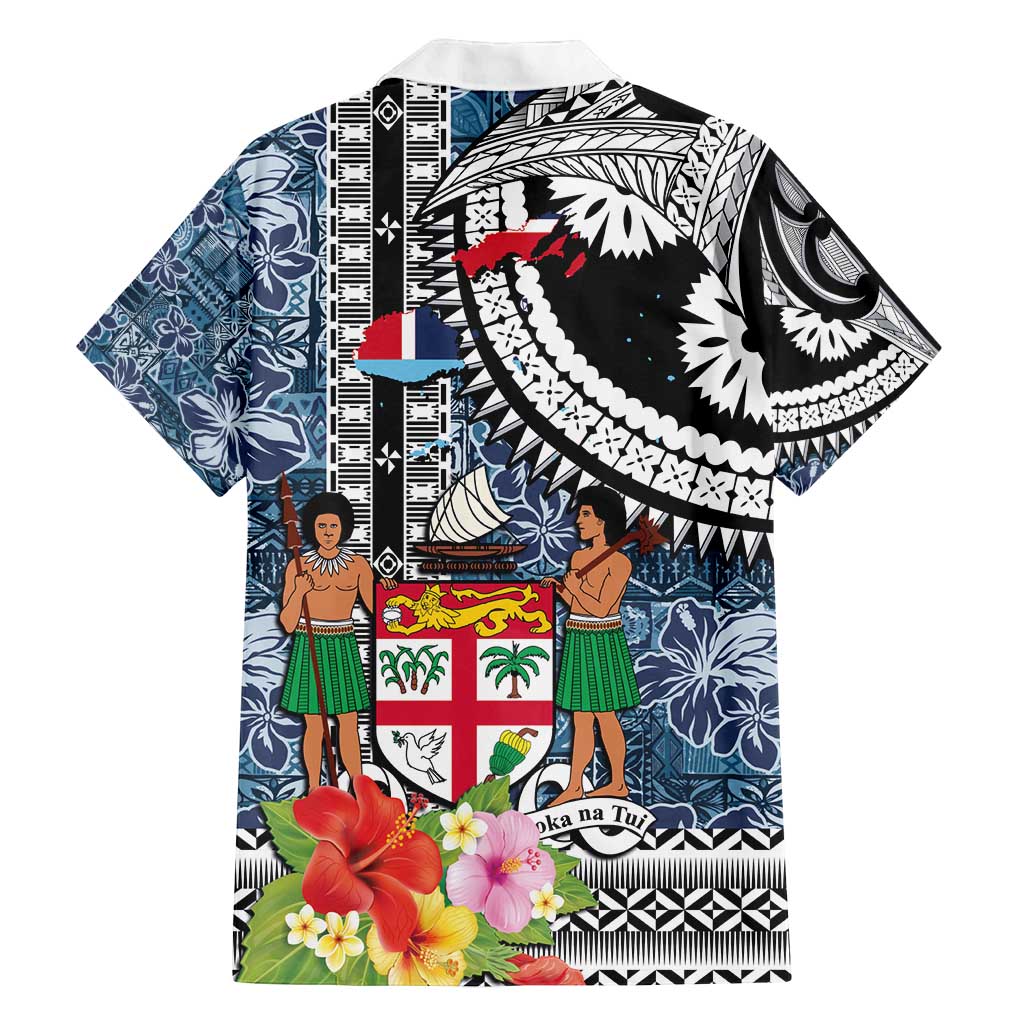 Fiji Day Family Matching Long Sleeve Bodycon Dress and Hawaiian Shirt Traditional Tapa with Hibiscus and Emblems