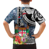 Fiji Day Family Matching Off Shoulder Maxi Dress and Hawaiian Shirt Traditional Tapa with Hibiscus and Emblems