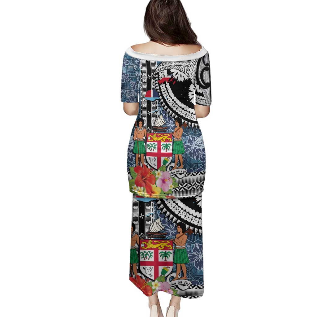 Fiji Day Family Matching Puletasi and Hawaiian Shirt Traditional Tapa with Hibiscus and Emblems