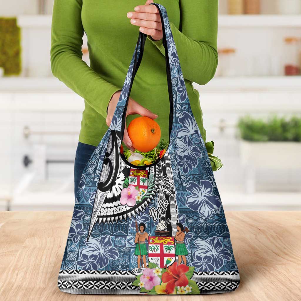 Fiji Day Grocery Bag Traditional Tapa with Hibiscus and Emblems
