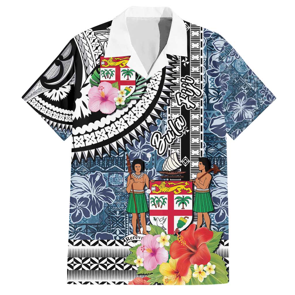 Fiji Day Hawaiian Shirt Traditional Tapa with Hibiscus and Emblems
