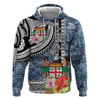 Fiji Day Hoodie Traditional Tapa with Hibiscus and Emblems