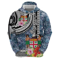 Fiji Day Hoodie Traditional Tapa with Hibiscus and Emblems