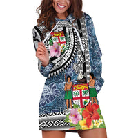 Fiji Day Hoodie Dress Traditional Tapa with Hibiscus and Emblems