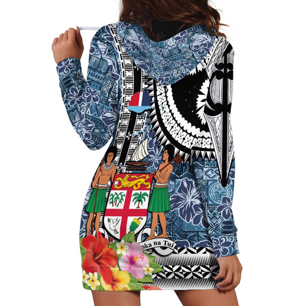 Fiji Day Hoodie Dress Traditional Tapa with Hibiscus and Emblems