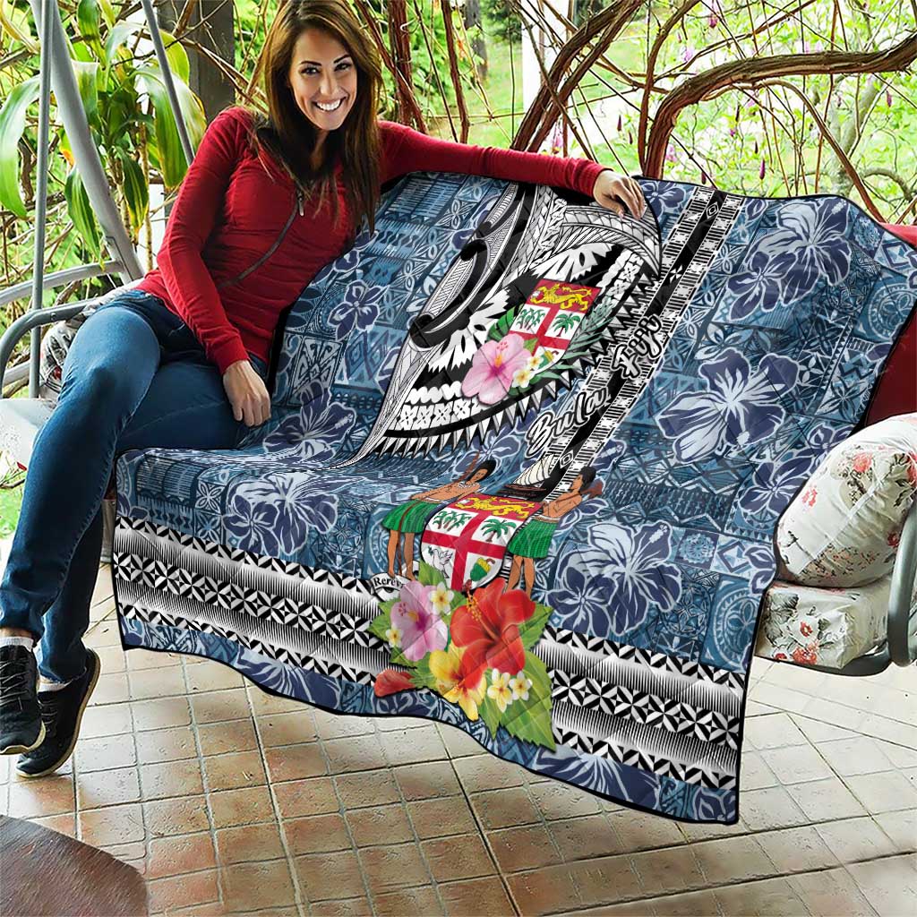 Fiji Day Quilt Traditional Tapa with Hibiscus and Emblems