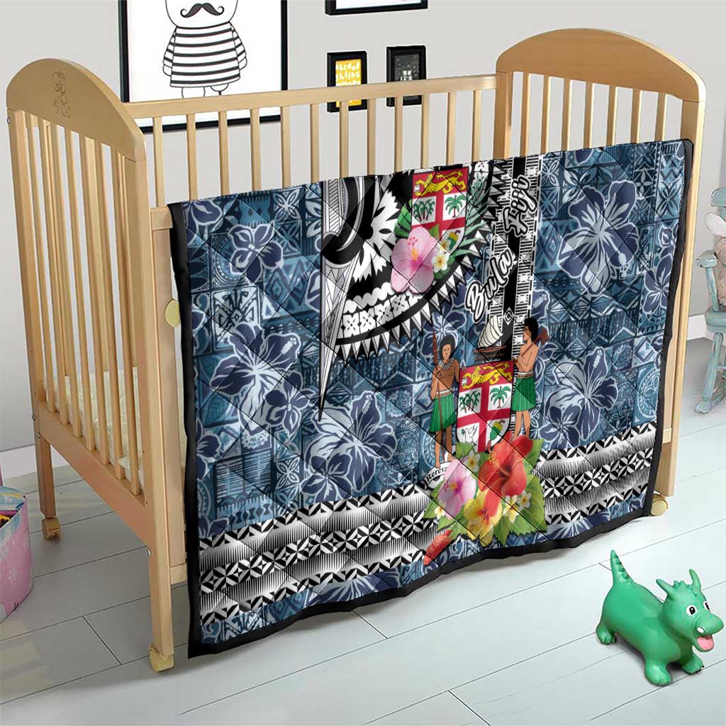 Fiji Day Quilt Traditional Tapa with Hibiscus and Emblems