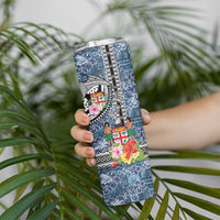 Fiji Day Skinny Tumbler Traditional Tapa with Hibiscus and Emblems