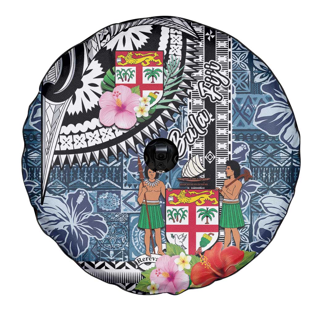 Fiji Day Spare Tire Cover Traditional Tapa with Hibiscus and Emblems