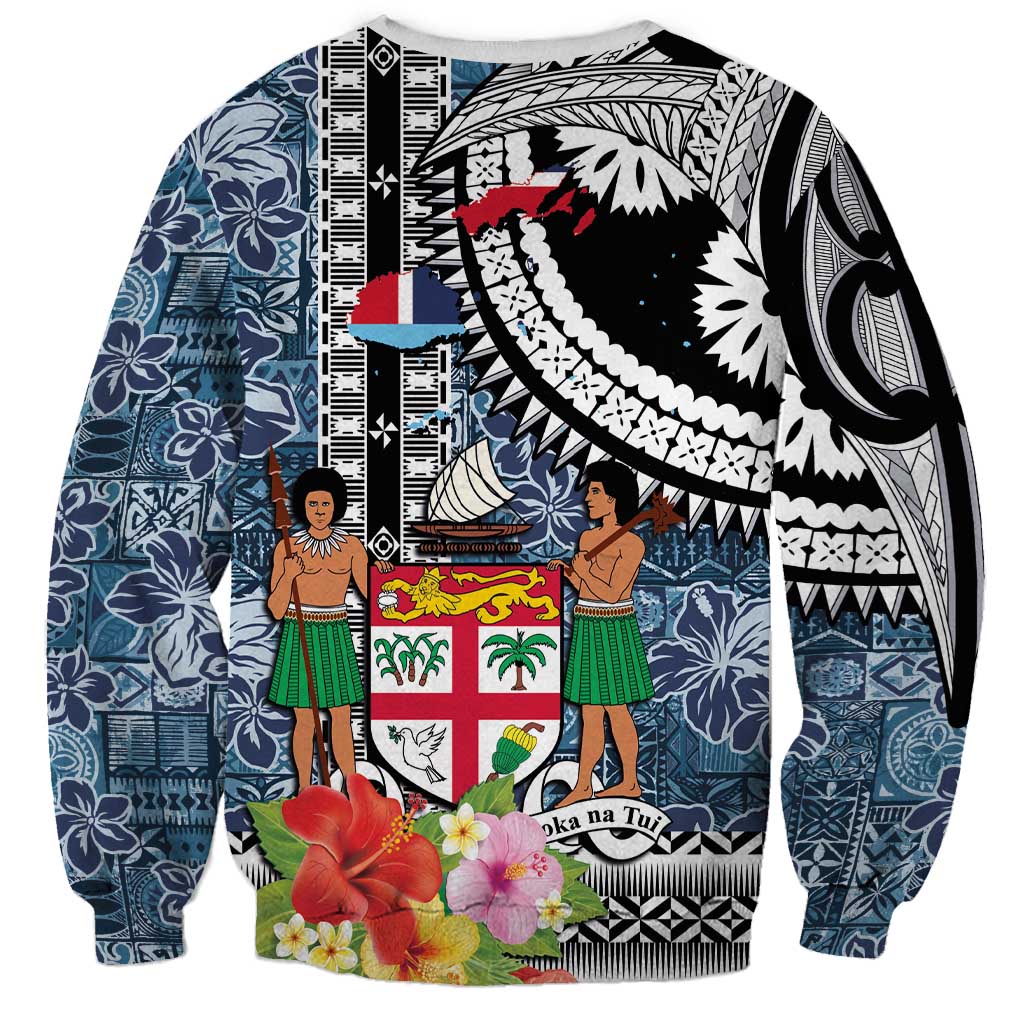 Fiji Day Sweatshirt Traditional Tapa with Hibiscus and Emblems