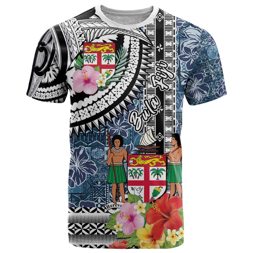 Fiji Day T Shirt Traditional Tapa with Hibiscus and Emblems