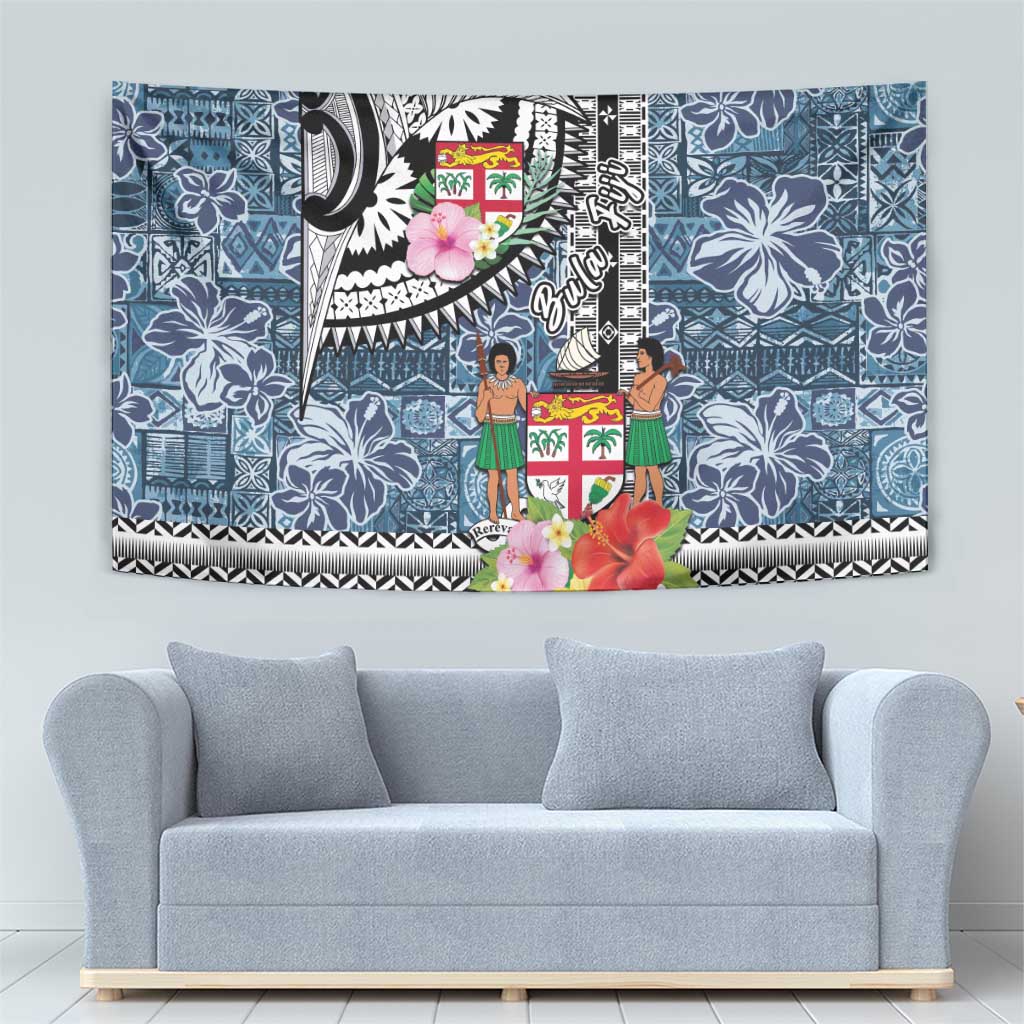 Fiji Day Tapestry Traditional Tapa with Hibiscus and Emblems