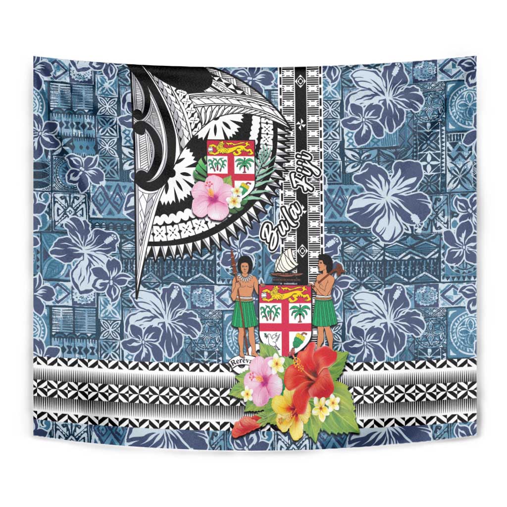 Fiji Day Tapestry Traditional Tapa with Hibiscus and Emblems
