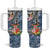 Fiji Day Tumbler With Handle Traditional Tapa with Hibiscus and Emblems