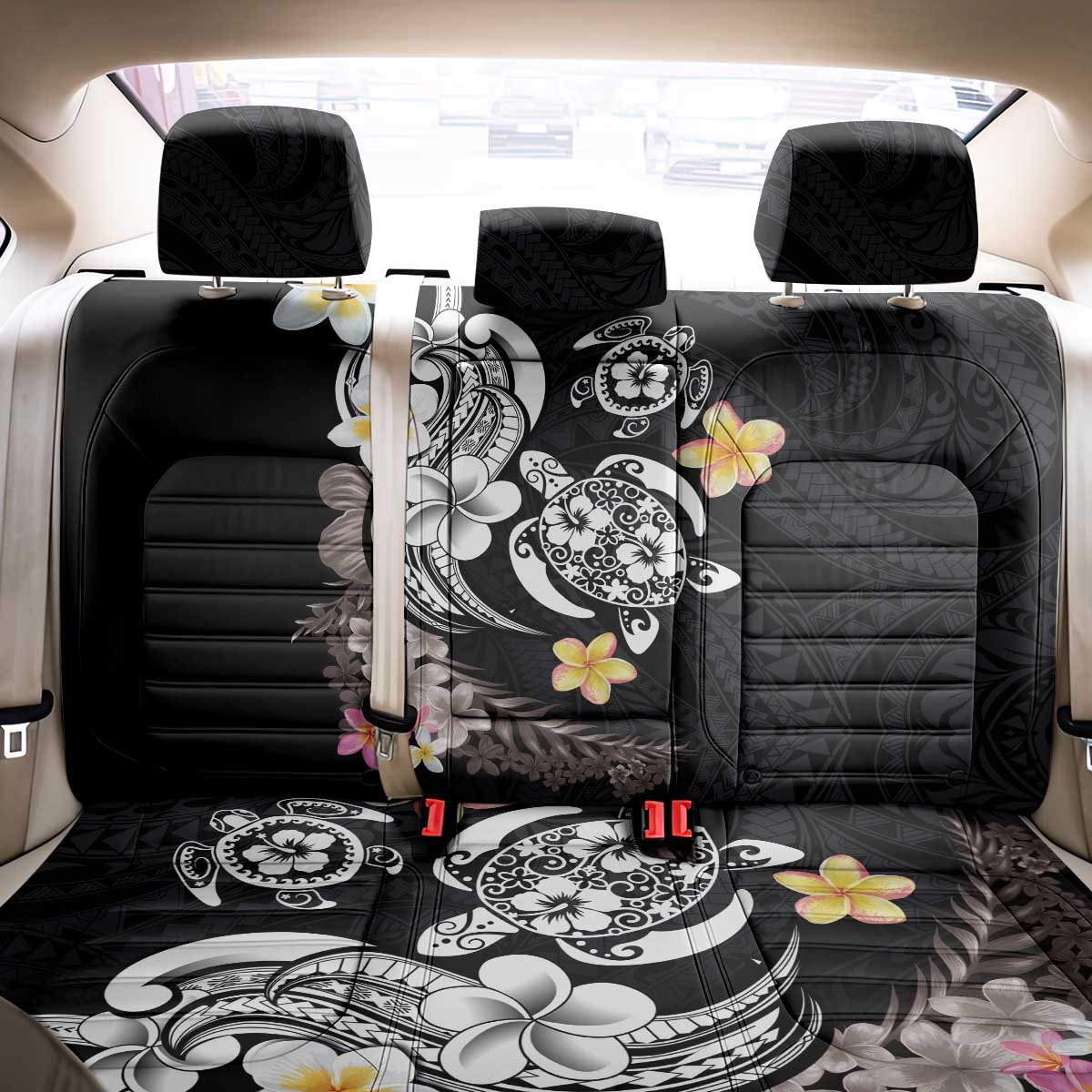 Hawaiian Tropical Plumeria Turtles Back Car Seat Cover Polynesian Art Tattoo