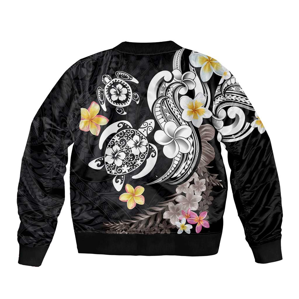 Hawaiian Tropical Plumeria Turtles Bomber Jacket Polynesian Art Tattoo