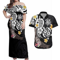 Hawaiian Tropical Plumeria Turtles Couples Matching Off Shoulder Maxi Dress and Hawaiian Shirt Polynesian Art Tattoo LT03 No Dress - Polynesian Pride