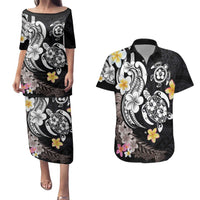 Hawaiian Tropical Plumeria Turtles Couples Matching Puletasi and Hawaiian Shirt Polynesian Art Tattoo LT03 No Dress - Polynesian Pride