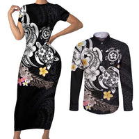 Hawaiian Tropical Plumeria Turtles Couples Matching Short Sleeve Bodycon Dress and Long Sleeve Button Shirt Polynesian Art Tattoo LT03 No Dress - Polynesian Pride