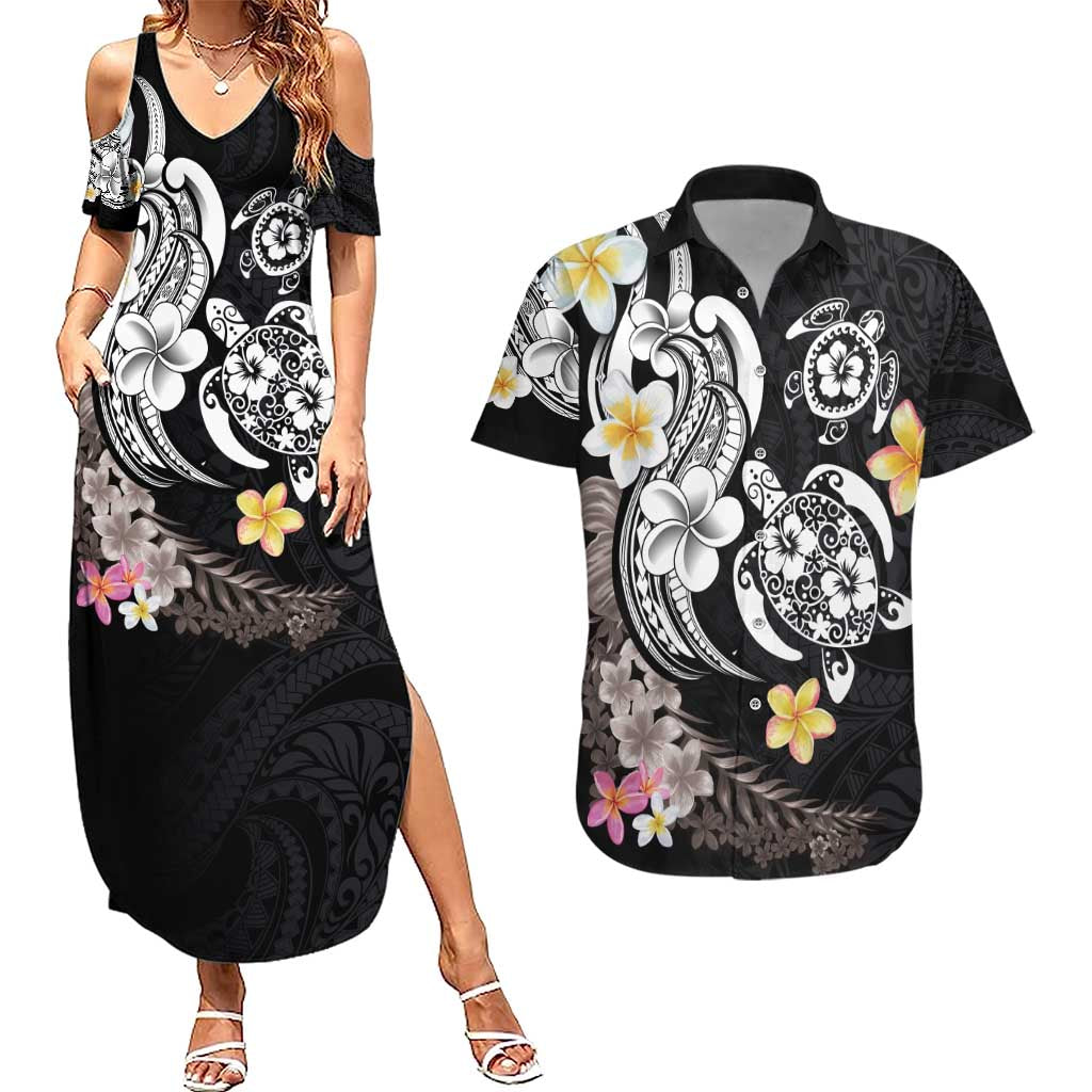 Hawaiian Tropical Plumeria Turtles Couples Matching Summer Maxi Dress and Hawaiian Shirt Polynesian Art Tattoo LT03 No Dress - Polynesian Pride