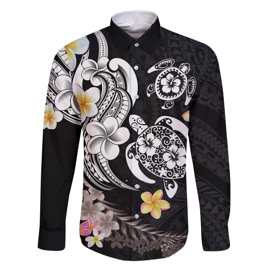 Hawaiian Tropical Plumeria Turtles Family Matching Off Shoulder Maxi Dress and Hawaiian Shirt Polynesian Art Tattoo LT03 Dad's Shirt - Long Sleeve - Polynesian Pride