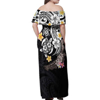 Hawaiian Tropical Plumeria Turtles Family Matching Off Shoulder Maxi Dress and Hawaiian Shirt Polynesian Art Tattoo LT03 - Polynesian Pride