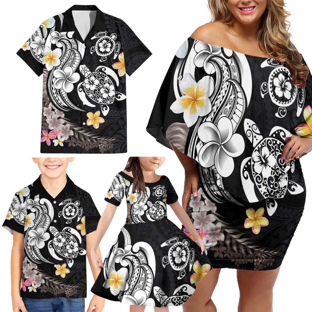 Hawaiian Tropical Plumeria Turtles Family Matching Off Shoulder Short Dress and Hawaiian Shirt Polynesian Art Tattoo LT03 - Polynesian Pride