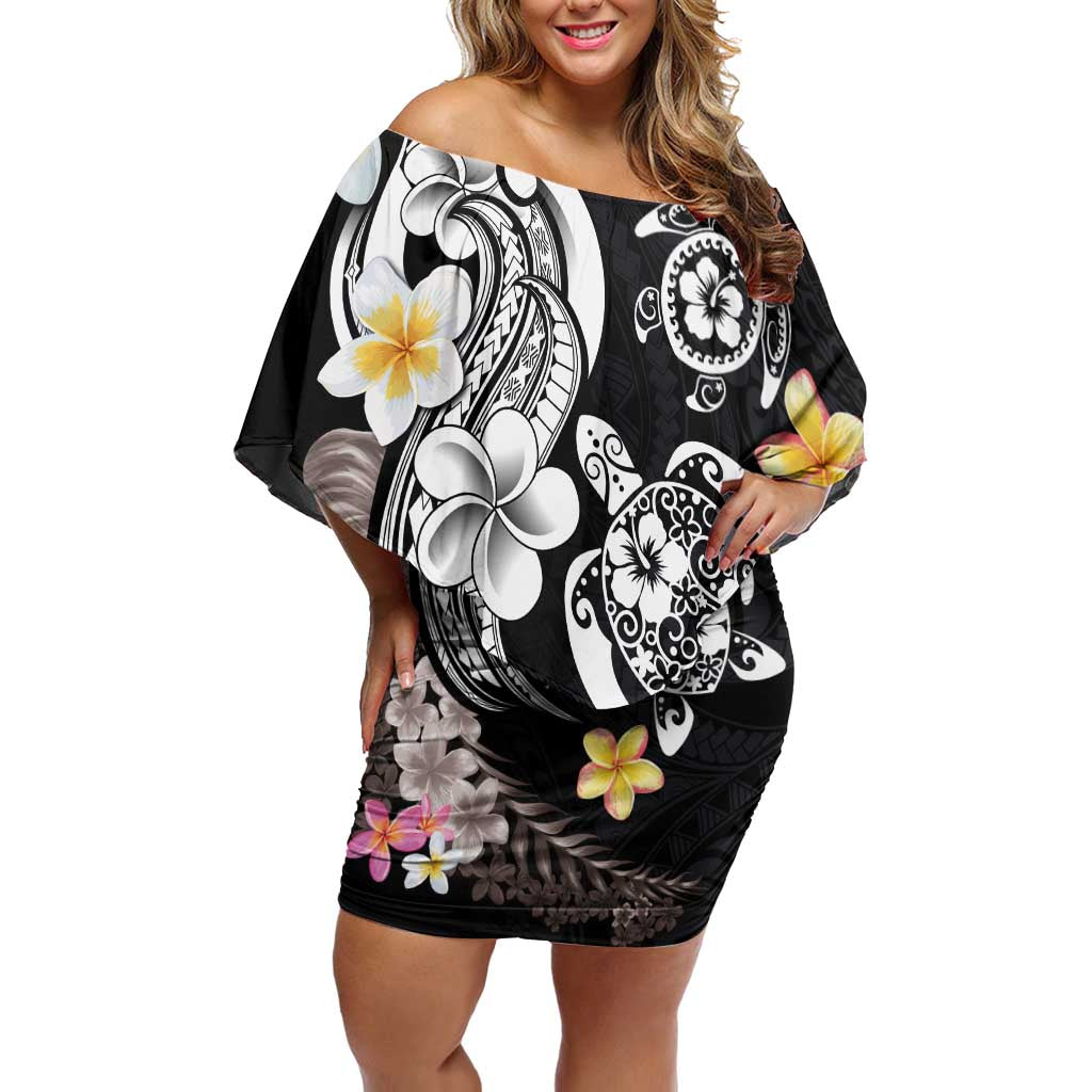 Hawaiian Tropical Plumeria Turtles Family Matching Off Shoulder Short Dress and Hawaiian Shirt Polynesian Art Tattoo LT03 Mom's Dress - Polynesian Pride