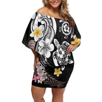 Hawaiian Tropical Plumeria Turtles Family Matching Off Shoulder Short Dress and Hawaiian Shirt Polynesian Art Tattoo LT03 Mom's Dress - Polynesian Pride