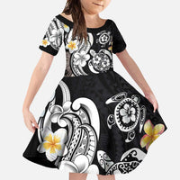 Hawaiian Tropical Plumeria Turtles Family Matching Short Sleeve Bodycon Dress and Hawaiian Shirt Polynesian Art Tattoo LT03 Daughter's Dress - Polynesian Pride