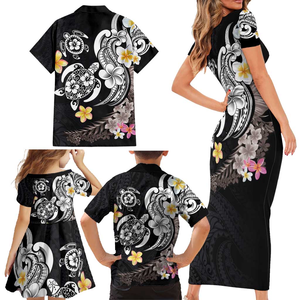 Hawaiian Tropical Plumeria Turtles Family Matching Short Sleeve Bodycon Dress and Hawaiian Shirt Polynesian Art Tattoo LT03 - Polynesian Pride
